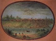 George Catlin Minnetarree Village Seen Miles above the Mandans on the Bank of the Knife River oil painting on canvas